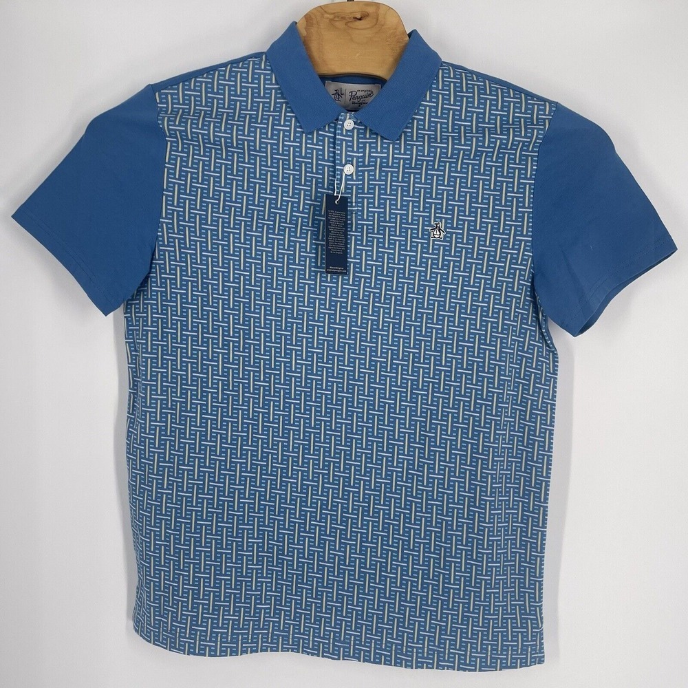 Original Penguin Mens Vallarta Blue Geometric Basketweave Polo Shirt OCKM2443RT